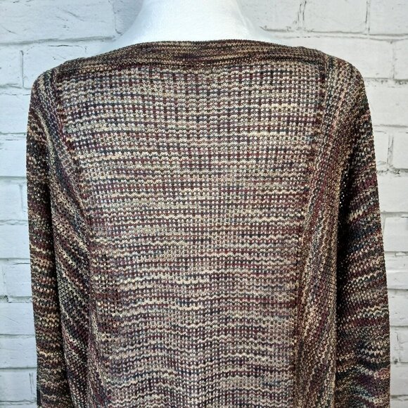 WOMENS MESH KNIT SWEATER, BROWN AND CREAM, OVERSIZED, SQUARE NECK, SIZE L - Picture 15 of 15